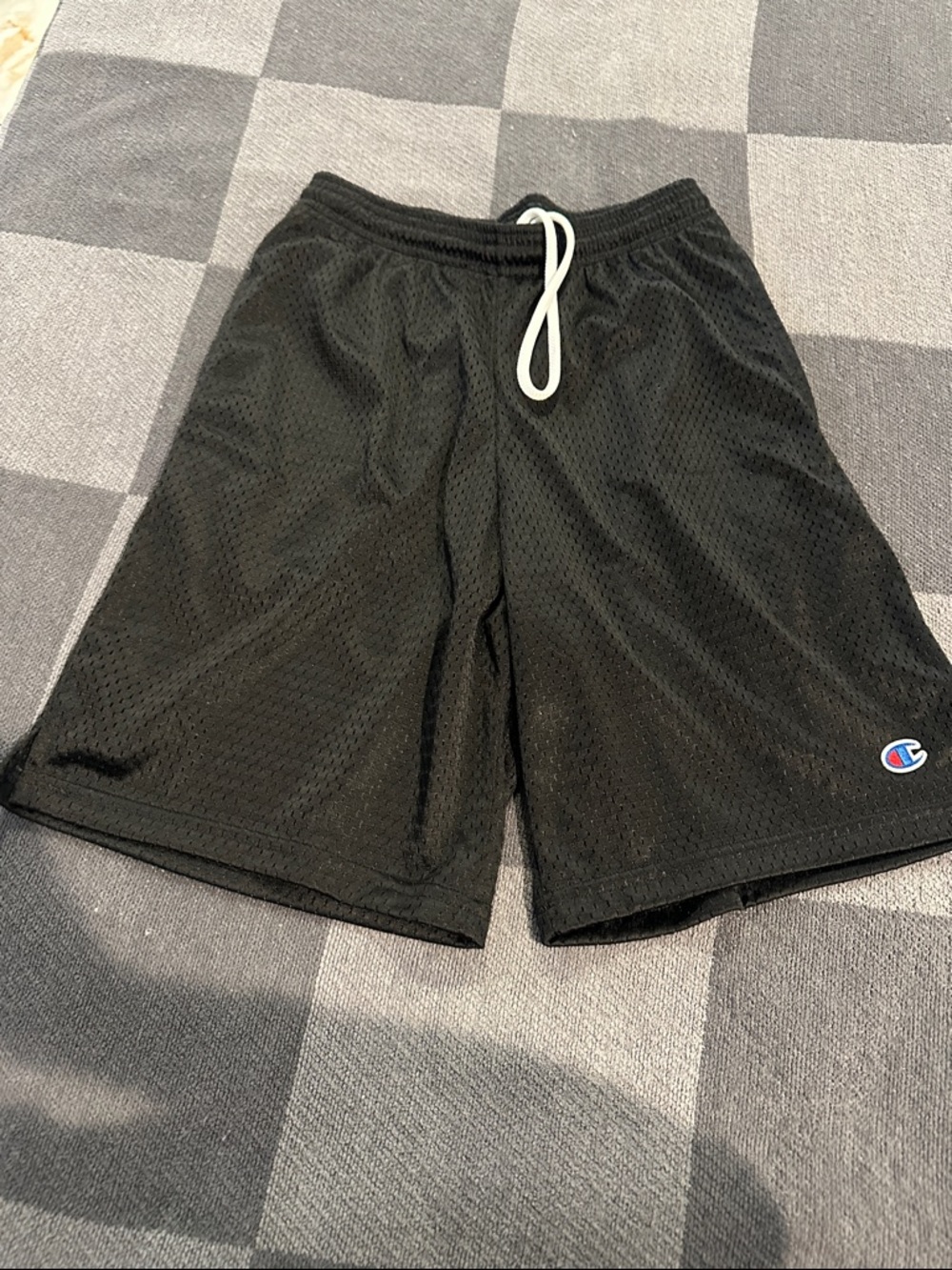 Champion Black Mesh Athletic Shorts with White Drawstring